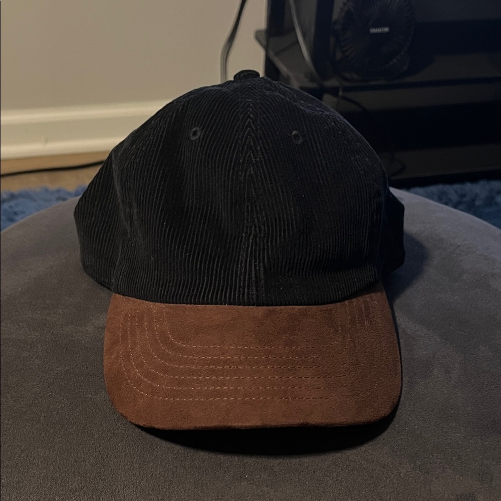 Men's Black and Brown Corduroy Cap